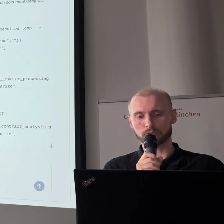 Mathias Schlolaut during the live demo at GenAI Wednesday Munich, July 2026